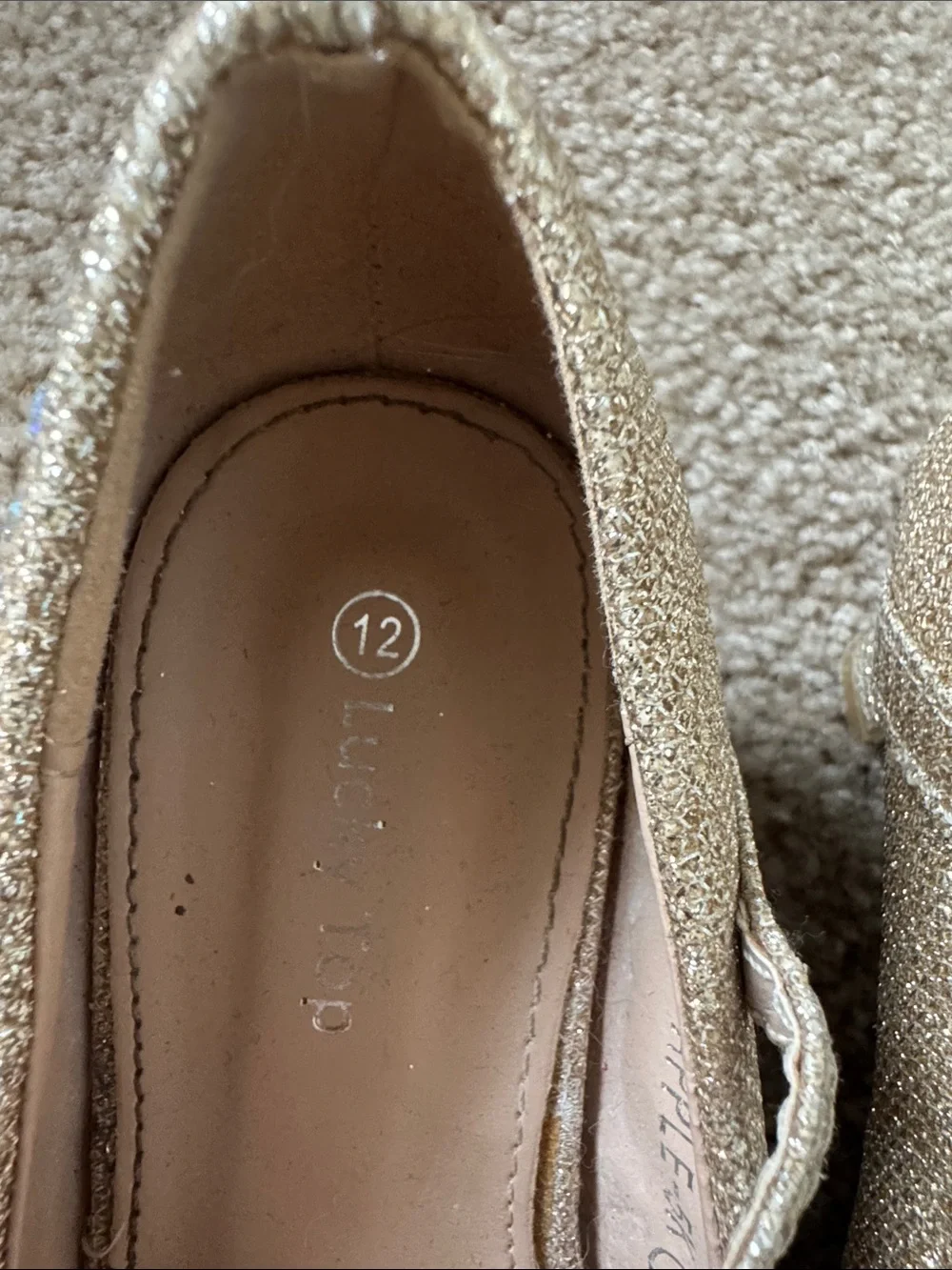 Lucky Top Sparkle Jewel Mary Janes in Champagne size 12